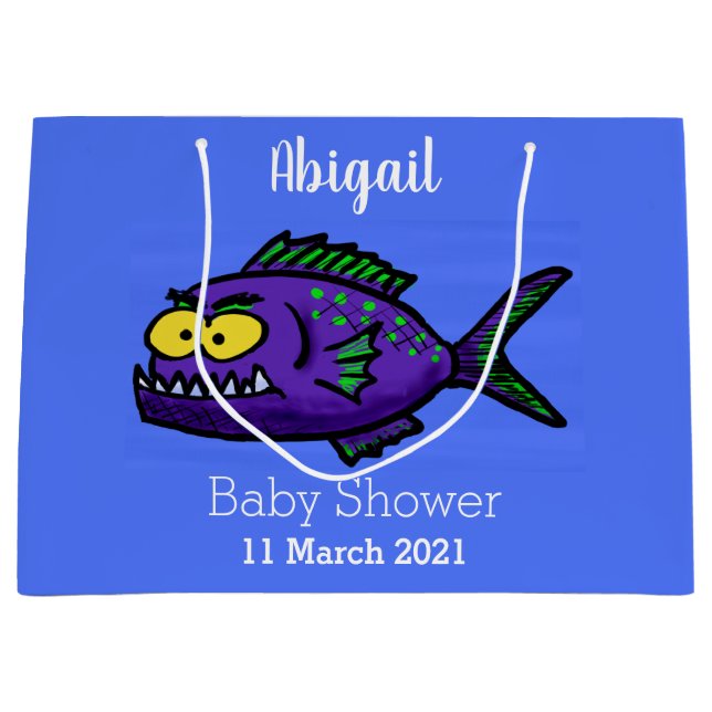 Sacola Para Presentes Grande Cartoon de peixe Piranha (Frente)