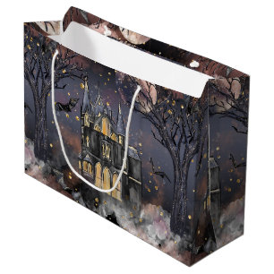 Sacola Para Presentes Grande Casa Assombrada Árvore lunar e morcegos