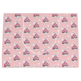 Sacola Para Presentes Grande Casa de Pão Neve Rosa-Rosa-Gelado