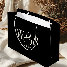 Sacola Para Presentes Grande Casais de noivos com inicial preta elegante