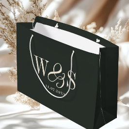 Sacola Para Presentes Grande Casais iniciais de casamento Ebony Elegante