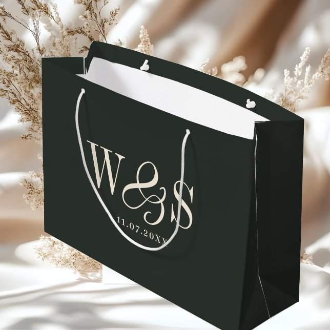 Sacola Para Presentes Grande Casais iniciais de casamento Ebony Elegante (Criador carregado)