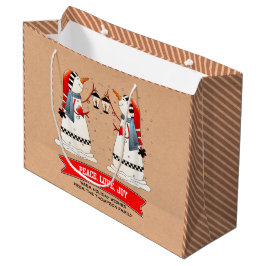 Sacola Para Presentes Grande Casal de Neve Kraft Paper Natal Personalizado
