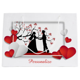 Sacola Para Presentes Grande Casal Romântico Silhuette Red Hearts Personalizam