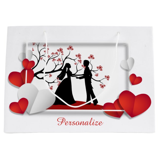 Sacola Para Presentes Grande Casal Romântico Silhuette Red Hearts Personalizam (Frente)