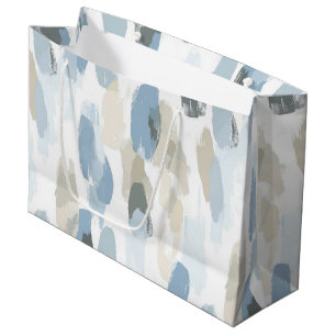 Sacola Para Presentes Grande Casamento Abstrato Azul Creme Branco
