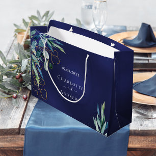 Sacola Para Presentes Grande casamento azul-marinho eucalipto verde