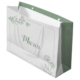 Sacola Para Presentes Grande Casamento botânico em simples verde salvia