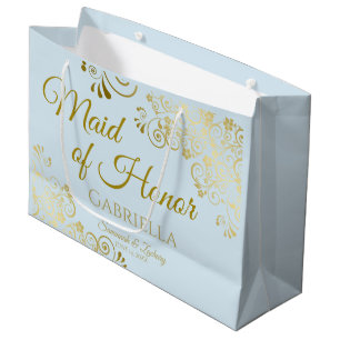 Sacola Para Presentes Grande Casamento Chic Azul Pó e Madrinha de casamento de