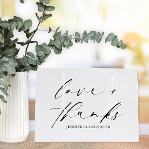 Sacola Para Presentes Grande Casamento com Obrigados e Amor Moderno Elegante