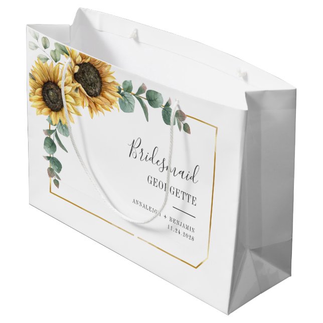 Sacola Para Presentes Grande Casamento de Bridesmaid Floral de Sunflower Eucaly (Verso inclinado)