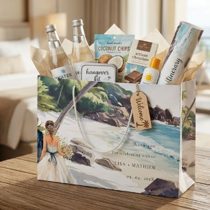 Sacola Para Presentes Grande Casamento de Destino da Praia Summer Obrigado