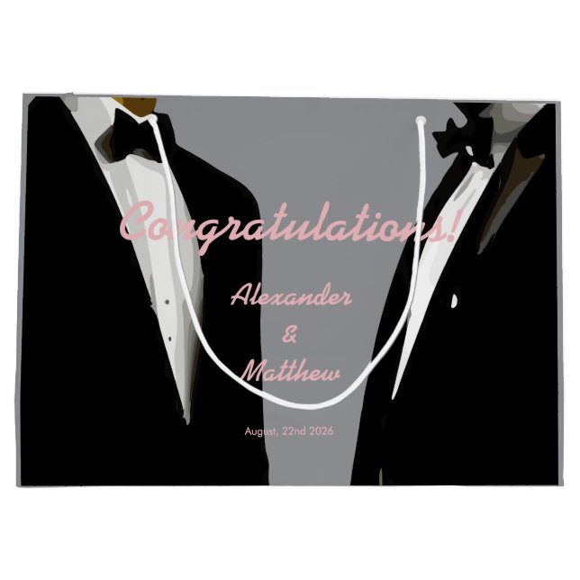 Sacola Para Presentes Grande Casamento de Homens Gay Modernos Elegantes (Verso)