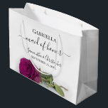 Sacola Para Presentes Grande Casamento de Madrinha de casamento Magenta Plum Ro<br><div class="desc">Estes belos sacos de presentes são desenhados como um presente de casamento ou bolsa de favor para a sua Madrinha de casamento. Eles apresentam um design simples, mas atordoante, com uma ameixa magenta com uma longa rajada ou um rosa cor roxa de morango, deitado do lado. O título "Madrinha de...</div>