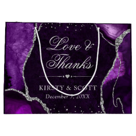 Sacola Para Presentes Grande Casamento de Mármore Ágata Brilhante Roxo e Prata