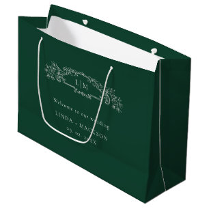 Sacola Para Presentes Grande Casamento de monograma da crista botânica verde Sa