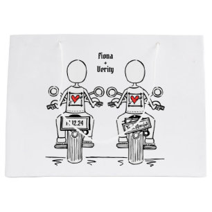Sacola Para Presentes Grande Casamento de motocicleta de duas noivas Biker
