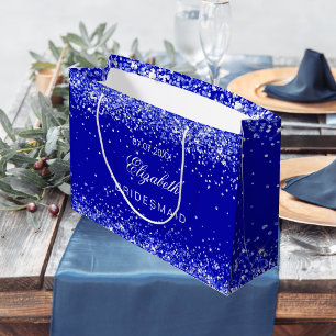 Sacola Para Presentes Grande Casamento de nome azul real da Bridesmaid