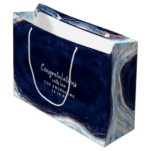 Sacola Para Presentes Grande Casamento de Parabéns Dourados Rosa Azul Sapphire