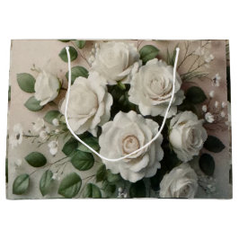Sacola Para Presentes Grande Casamento de Rosas Brancas Elegantes