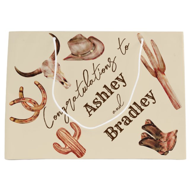 Sacola Para Presentes Grande Casamento de vaqueira ocidental, fazenda do sudoes (Frente)