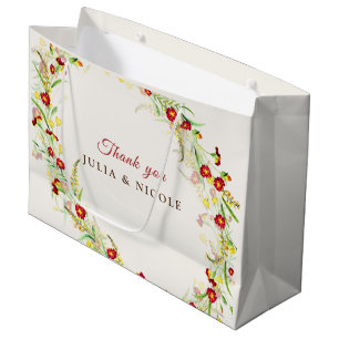 Sacola Para Presentes Grande Casamento de Wreath com Orquídeas Selvagens Rosa P