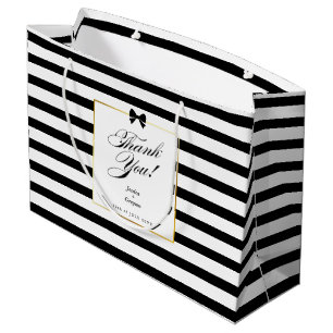 Sacola Para Presentes Grande Casamento Dourado de Frame  de Stripe Negra Elegan