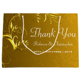 Sacola Para Presentes Grande Casamento Dourado Elegante Obrigado