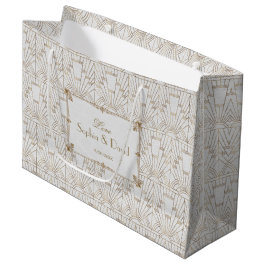 Sacola Para Presentes Grande Casamento Dourado White 20s Real Fleur-de-Lis Art 
