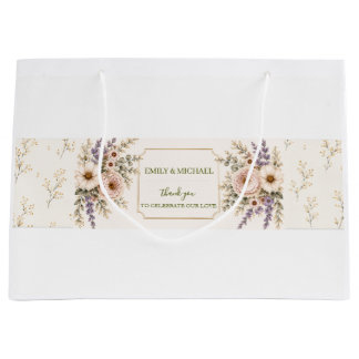 Sacola Para Presentes Grande Casamento Elegante com Flores Silvestres
