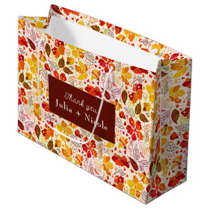 Sacola Para Presentes Grande Casamento Florais Hibiscus Tropical Laranja Queima