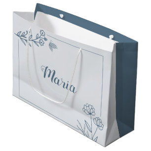 Sacola Para Presentes Grande Casamento floral azul elegante romântico