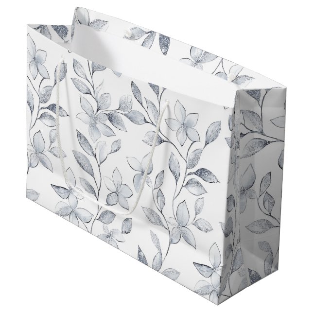 Sacola Para Presentes Grande Casamento Floral Branco Chic Silver (Frente inclinada)