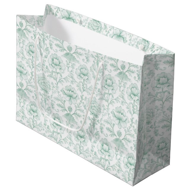 Sacola Para Presentes Grande Casamento Floral Branco Menta Chic (Frente inclinada)