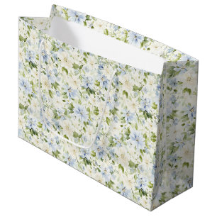 Sacola Para Presentes Grande Casamento Floral Creme Azul