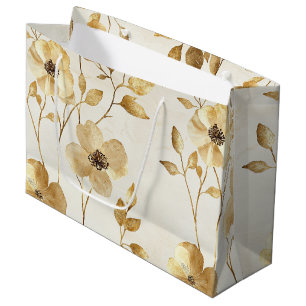 Sacola Para Presentes Grande Casamento Floral Dourado Creme
