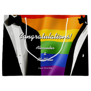 Sacola Para Presentes Grande Casamento Gay Moderno e Elegante Arco-íris