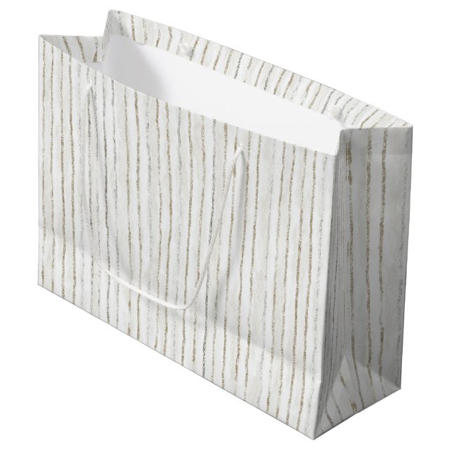 Sacola Para Presentes Grande Casamento Listras Cinza Branco (Frente inclinada)