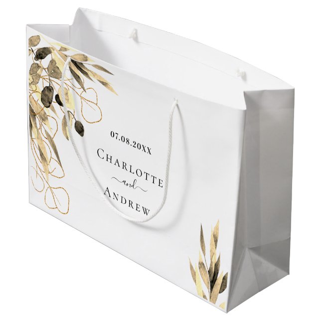 Sacola Para Presentes Grande Casamento outono de nomes de ouros Eucalyptus (Verso inclinado)
