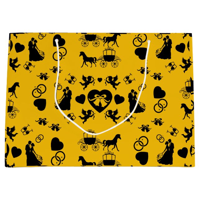 Sacola Para Presentes Grande Casamento Romântico De Cavalo E Carrinho (Frente)