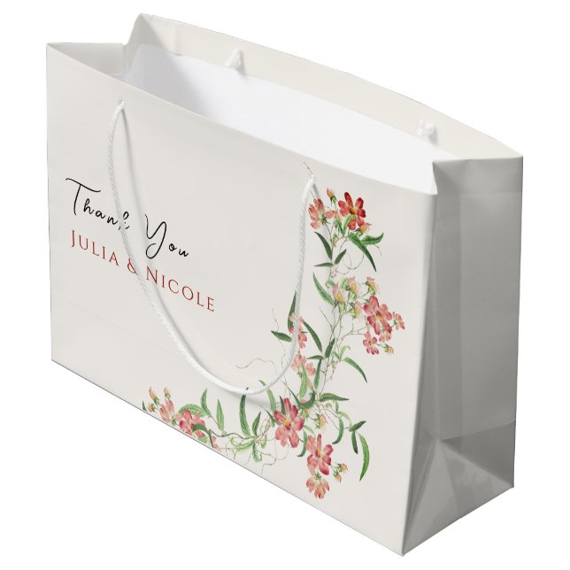 Sacola Para Presentes Grande Casamento rosa de Rosa Primavera Garland, de flor  (Verso inclinado)