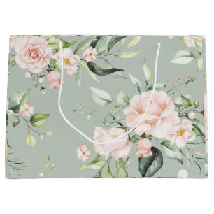 Sacola Para Presentes Grande Casamento Verde Eucalyptus Sage - Esmagamento Rosa