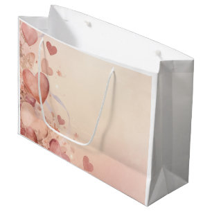 Sacola Para Presentes Grande Cascata de Coração Rosa Empoeirado Caprichoso Abst