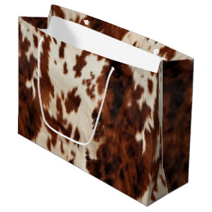 Sacola Para Presentes Grande Castanho, Creme, Cowhide Ocidental