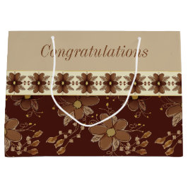 Sacola Para Presentes Grande Castanho E Dourado Floral