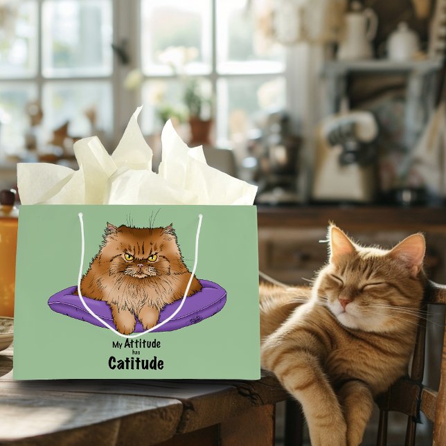 Sacola Para Presentes Grande Cat Attitude Engraçada (Criador carregado)