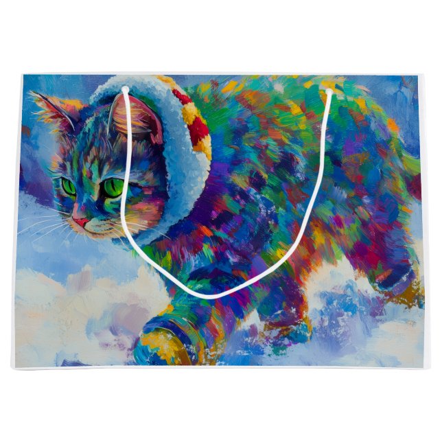 Sacola Para Presentes Grande Cat in Snow Wearing Ear Muffs (Frente)