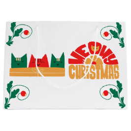 Sacola Para Presentes Grande Cat Meowy Natal Feriado Gift Bag