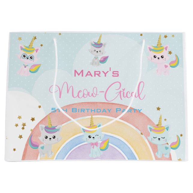 Sacola Para Presentes Grande Caticorn Meow-Gical Birthday (Frente)