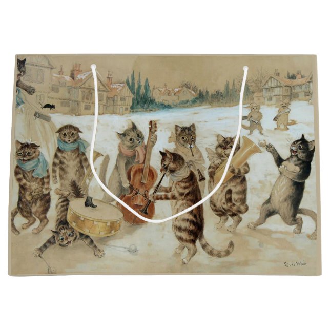 Sacola Para Presentes Grande Cats Carol Singing por Louis Wain (Frente)